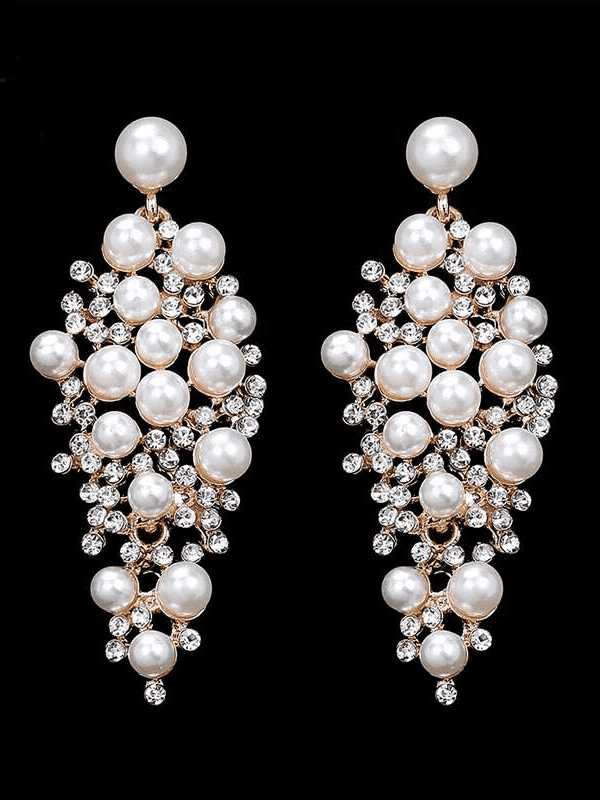 Gold color pearl crystal statement earrings