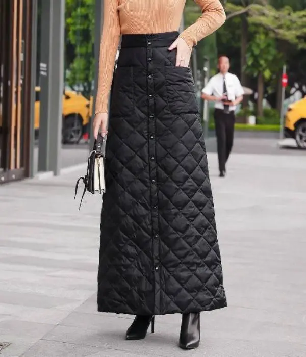 Black high waist autumn winter long skirt