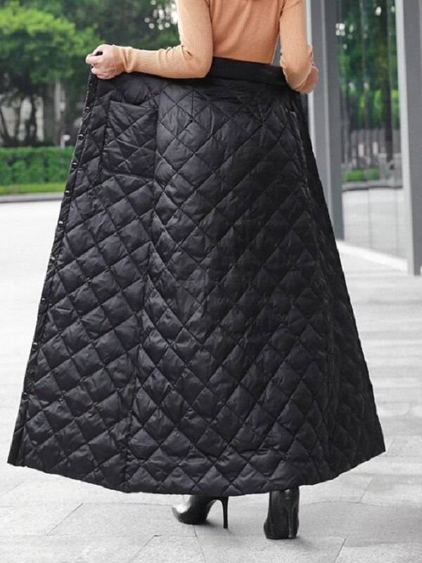 Black High Waist Autumn Winter Long Skirt in Skirts