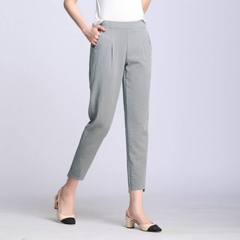 Elastic Waist Cotton Linen Ankle Length Harem Pants | Uniqistic.com