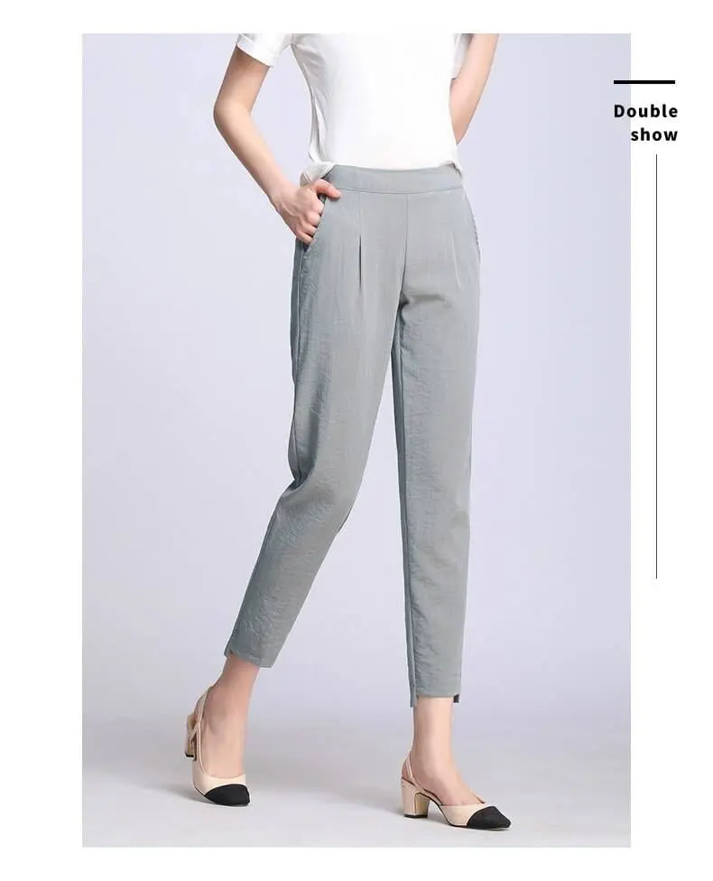 Elastic Waist Cotton Linen Ankle Length Harem Pants in Pants