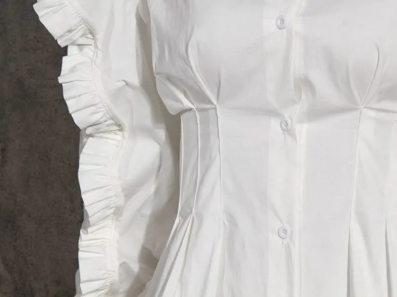 Patchwork ruffle lapel long sleeve high waist tunic blouse shirt