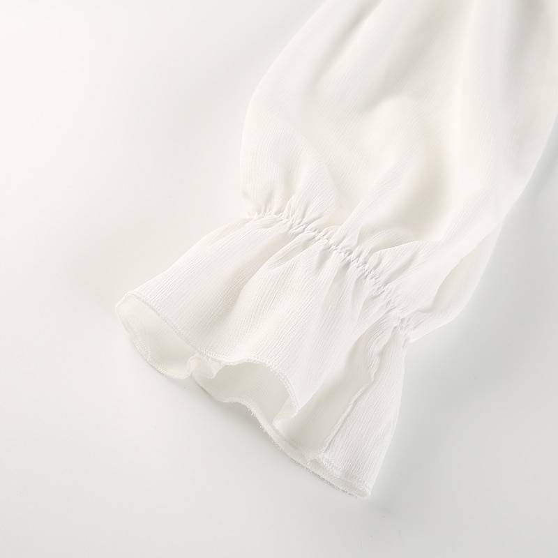 White Chiffon Off Shoulder Ruffles Pull Sleeve Blouse Shirt | Uniqistic.com