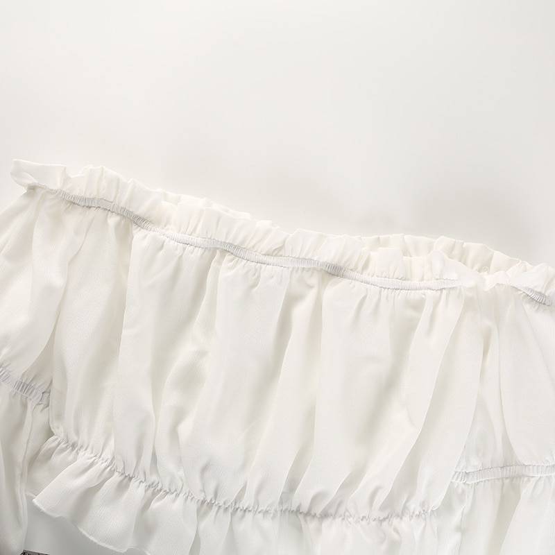 White Chiffon Off Shoulder Ruffles Pull Sleeve Blouse Shirt in Blouses & Shirts