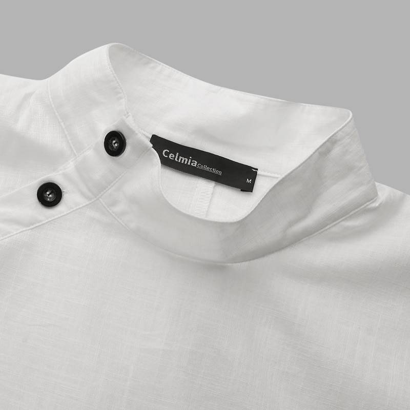 Short sleeve buttons cotton linen loose blouse shirt