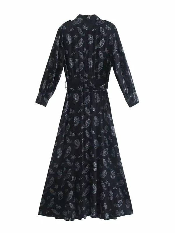 Vintage Printing Sashes Puff Sleeve Shirt Dress in Dresses