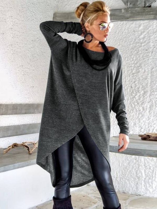 Asymmetric O Neck Long Sleeve Loose Tunic Blouse in Blouses & Shirts