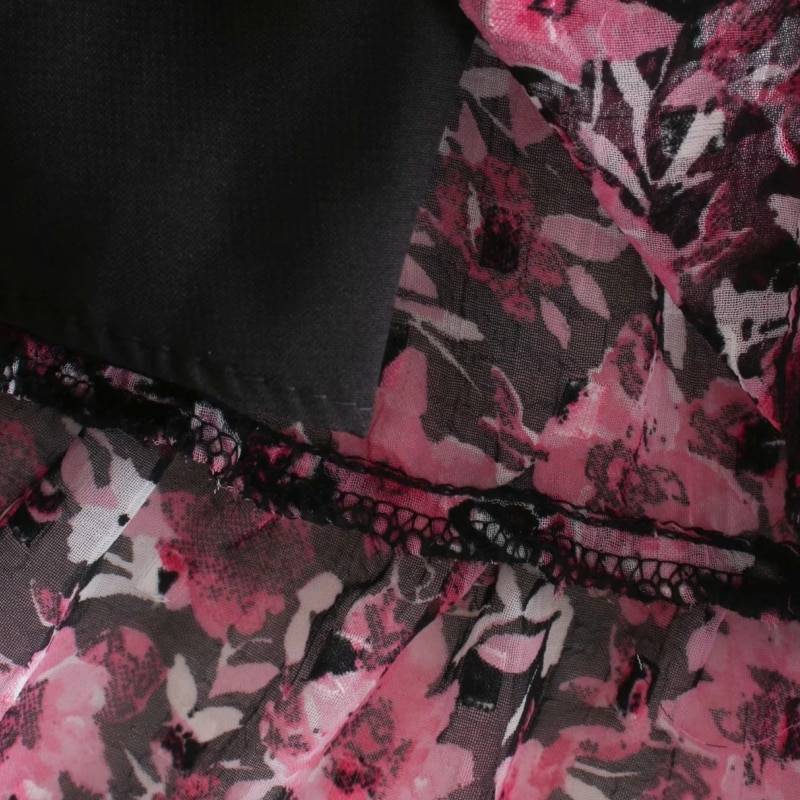 Floral printing chiffon o neck puff sleeve loose tiered ruffle midi dress