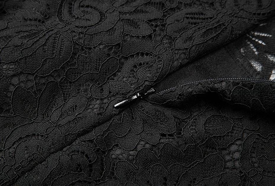 High waist print organza black lace dress