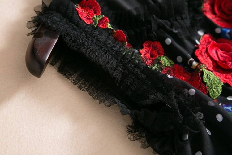 Elegant rose flower print embroidery vintage long dress