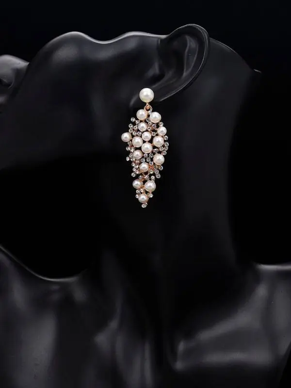 Gold Color Pearl Crystal Statement Earrings in Wedding Accessories
