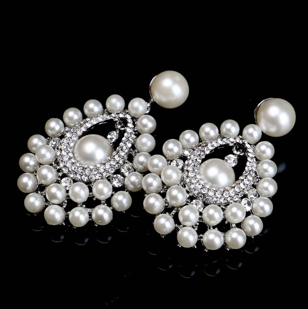 Gold Color Pearl Crystal Statement Earrings in Wedding Accessories