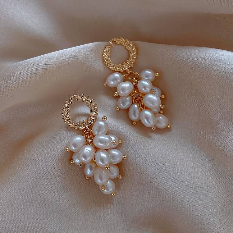 Strands pearl drop white elegant statement earings