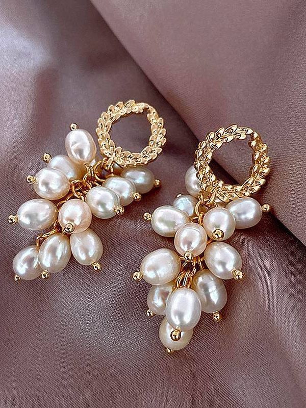 Strands pearl drop white elegant statement earings
