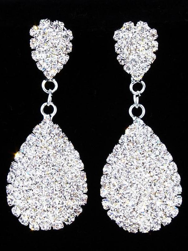 Classic elegant full clear rhinestone dangle earrings wedding jewelry