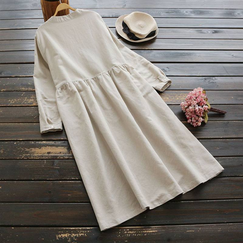 Embroidery Cotton Long Sleeve Long Shirt Dress in Dresses