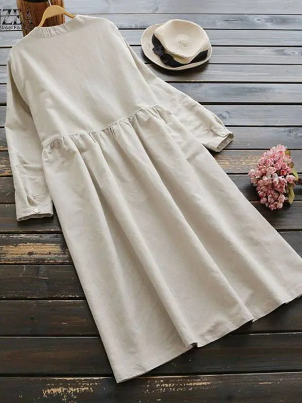 Embroidery cotton long sleeve long shirt dress