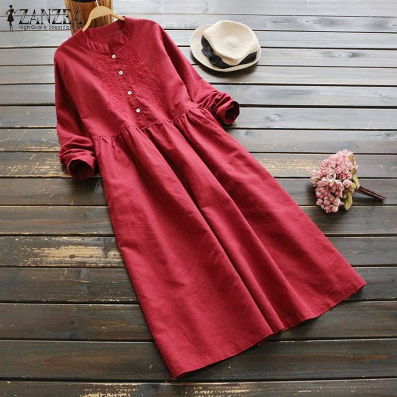 Embroidery Cotton Long Sleeve Long Shirt Dress | Uniqistic.com