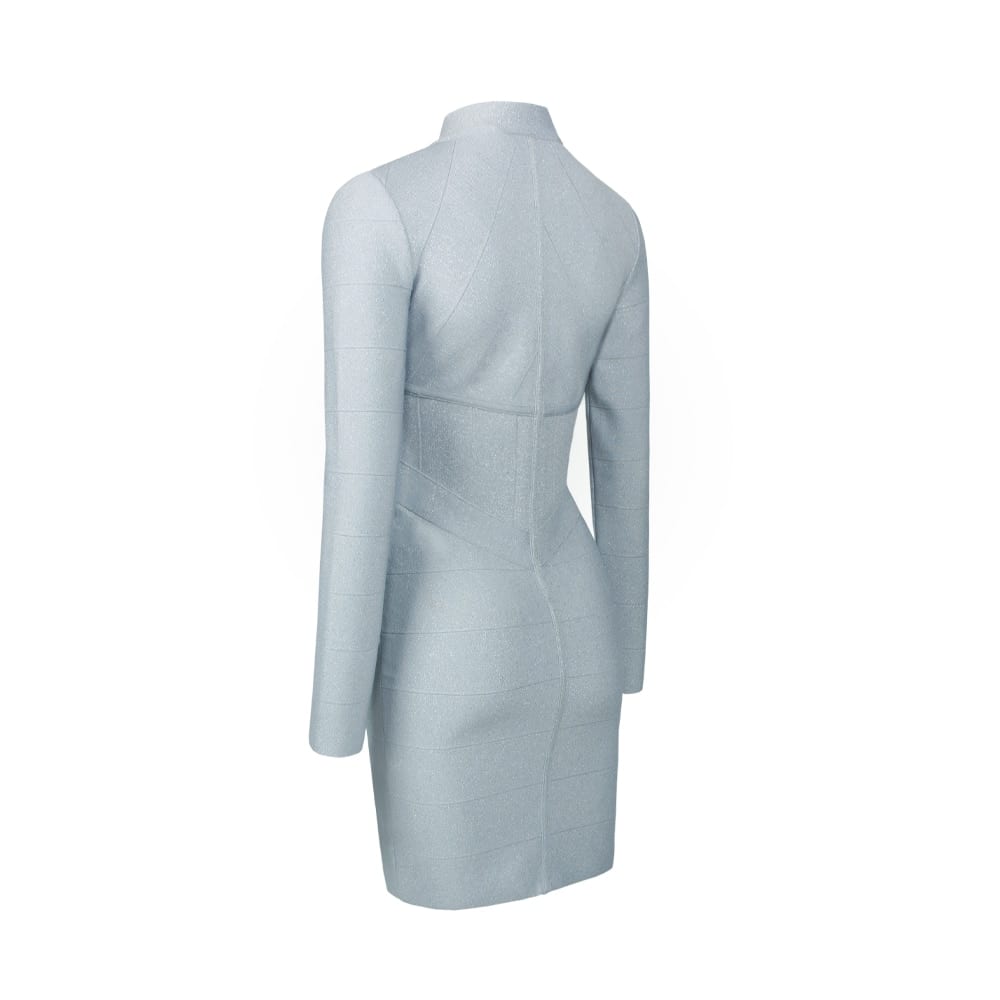 Long sleeve zipper sparkly glitter gray bandage dress