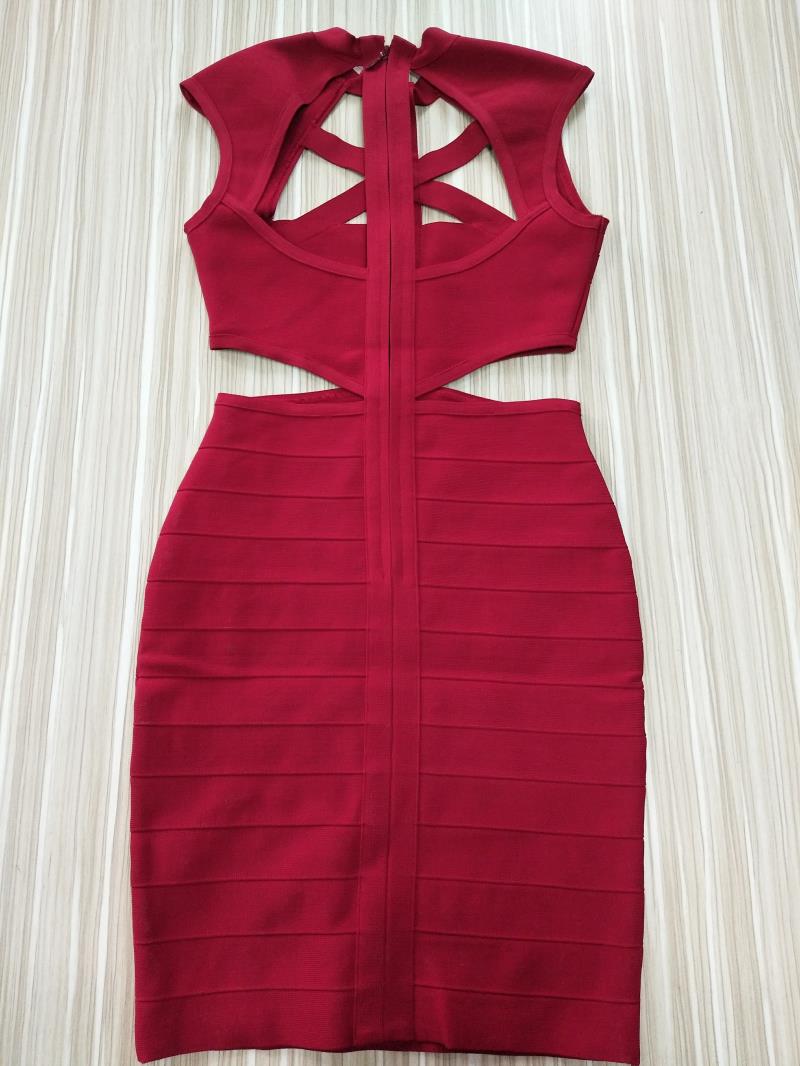 Wine red black cut out zipper o-neck bandage dress