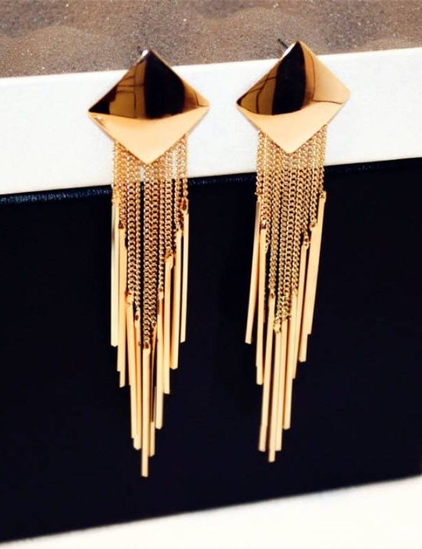 Glossy simple geometric square long tassel earrings