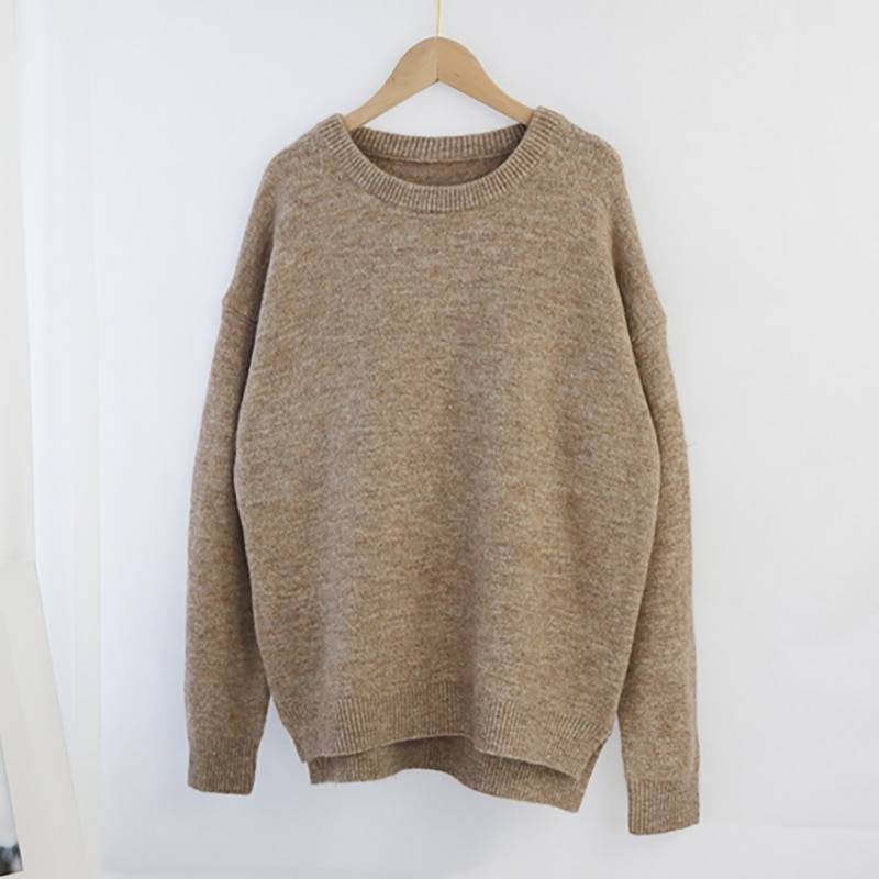 O Neck Batwing Long Sleeve Loose Soft Wool Knitted Pullover Sweater in Sweaters