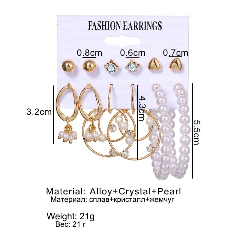 Geometric Crystal Heart Stud Earrings Set in Earrings