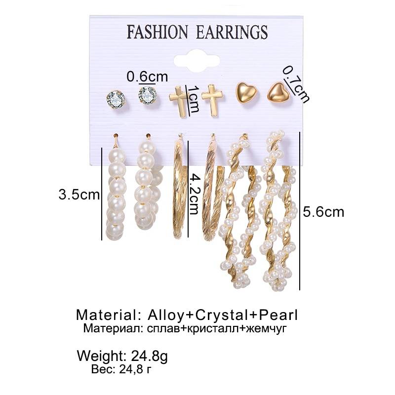 Geometric Crystal Heart Stud Earrings Set in Earrings