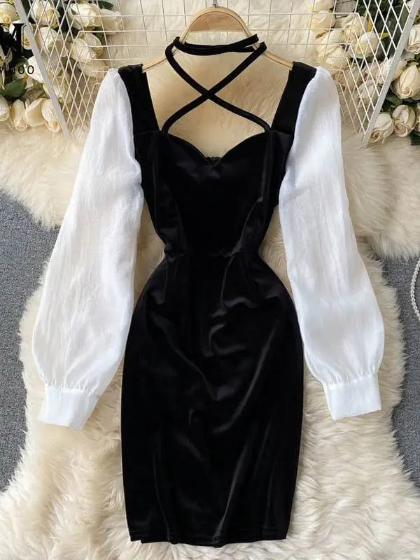 Vintage black and white velvet dress