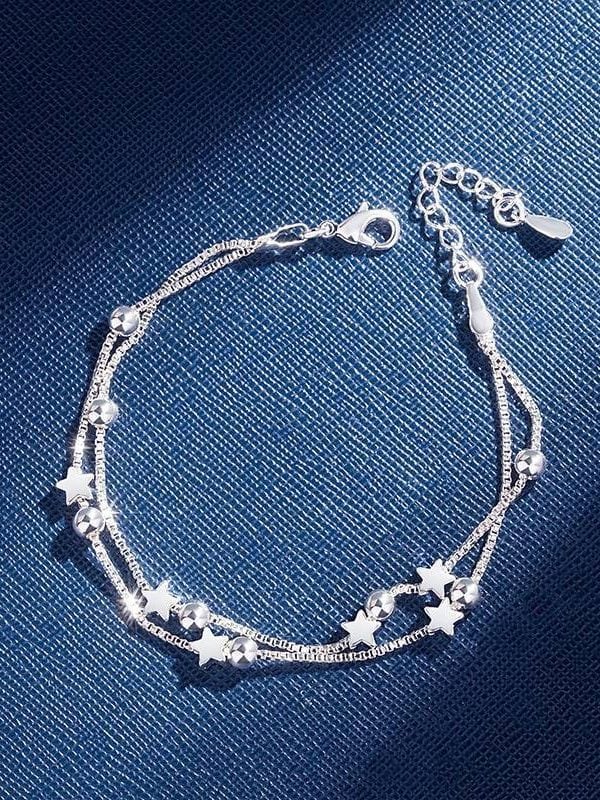 Silver double layers stars beads bracelet