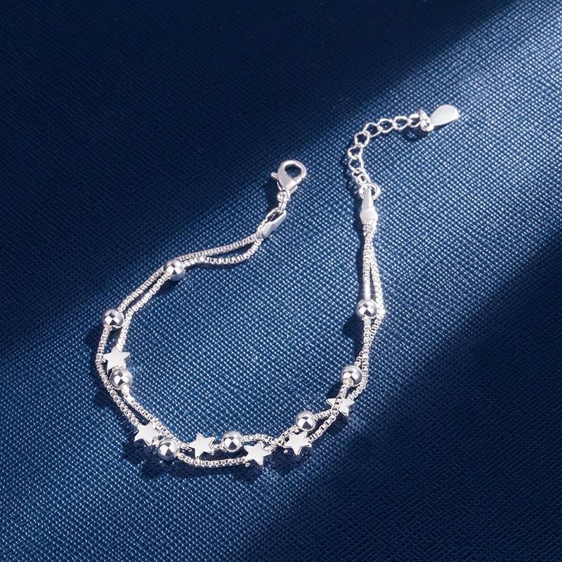 Silver Double Layers Stars Beads Bracelet in Bracelet & Anklets