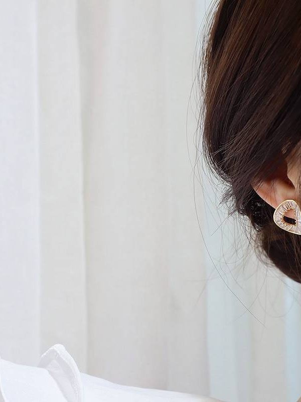 Gold Irregular Circle Zirconia Stud Earrings in Earrings