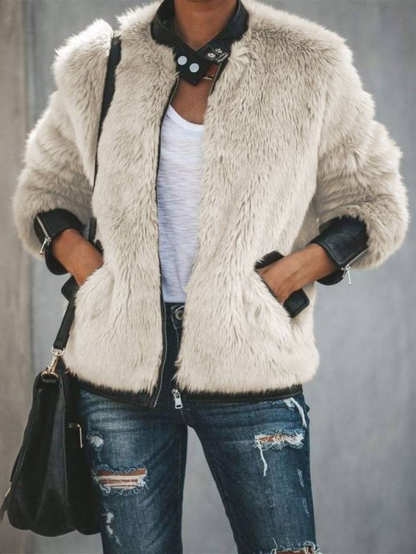 Mixed Fur Warm Zipper Coat Jacket in Coats & Jackets