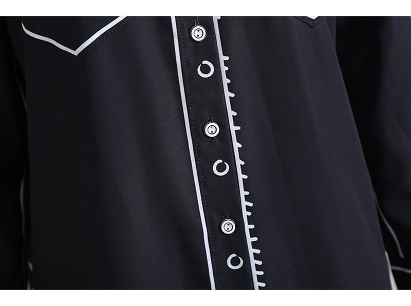 Black white printed lapel long sleeve loose dress