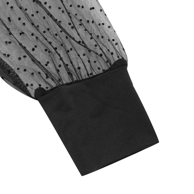 Long sleeve mesh transparent lace patchwork blouse