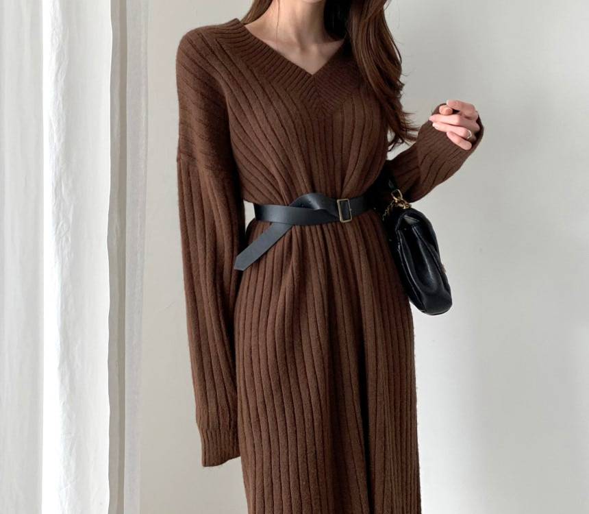 Long Sleeve Sweater Knitted Dress in Dresses