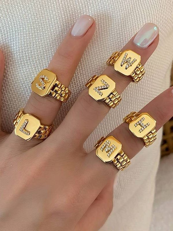 Gold zircon a-z letter women ring