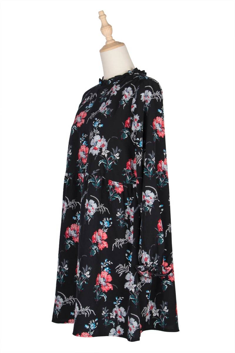Full sleeve high waist floral loose print dress
