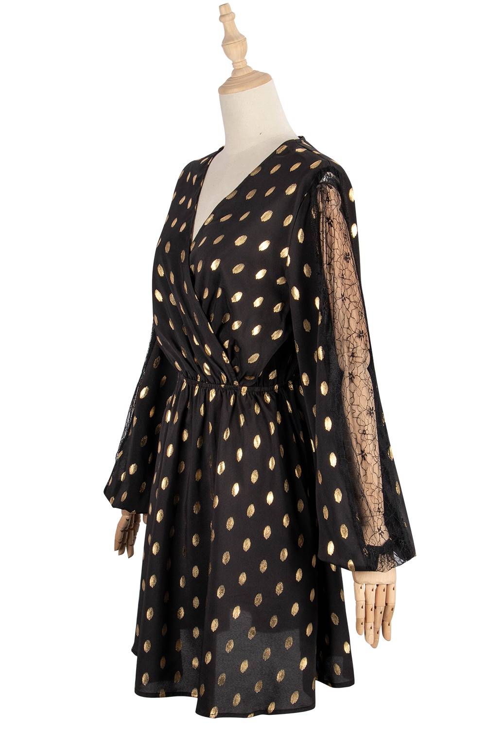 Sequin long sleeve lace glitter black short dress