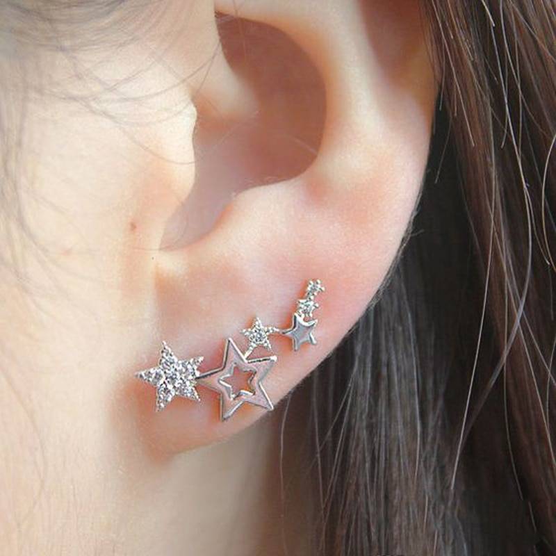 Shiny white zircon simple star women drop earrings