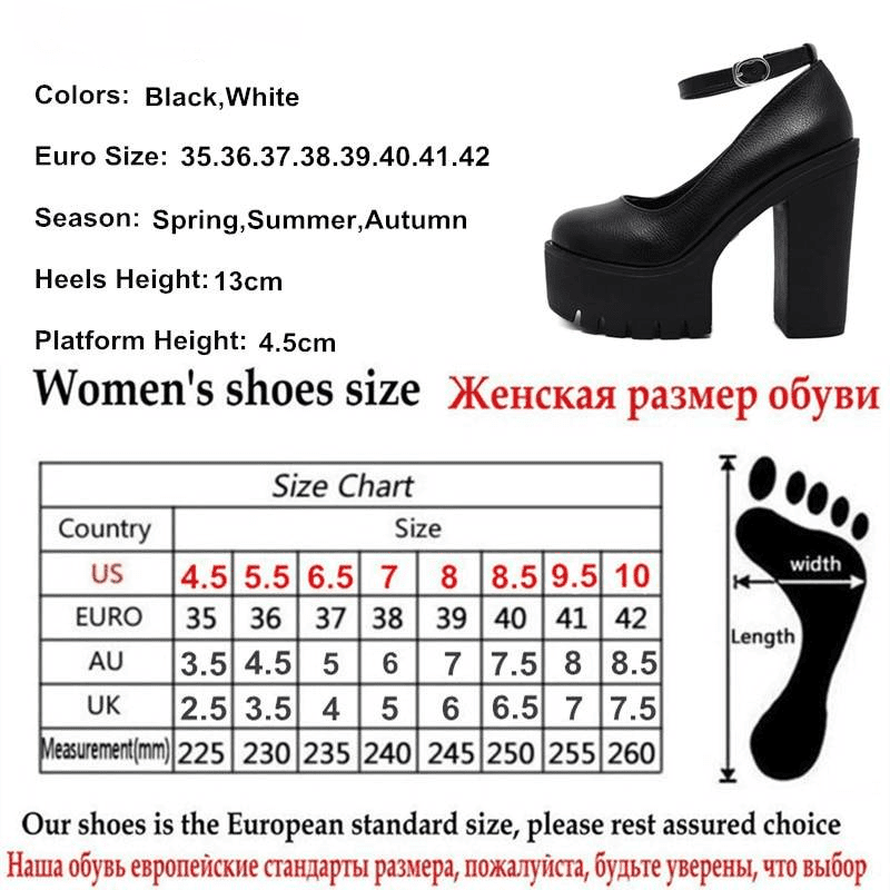 Black White Thick Heels Platform Pumps in Women's Pumps