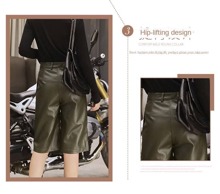 British style pu leather high waist shorts