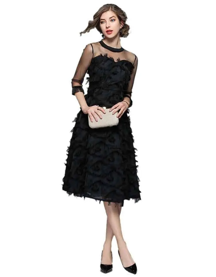 Elegant Tassel Flapper Mesh Vintage O-Neck Dress in Dresses