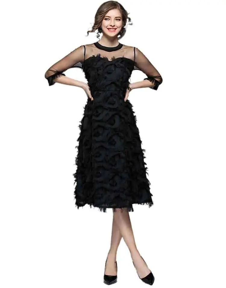 Elegant Tassel Flapper Mesh Vintage O-Neck Dress in Dresses