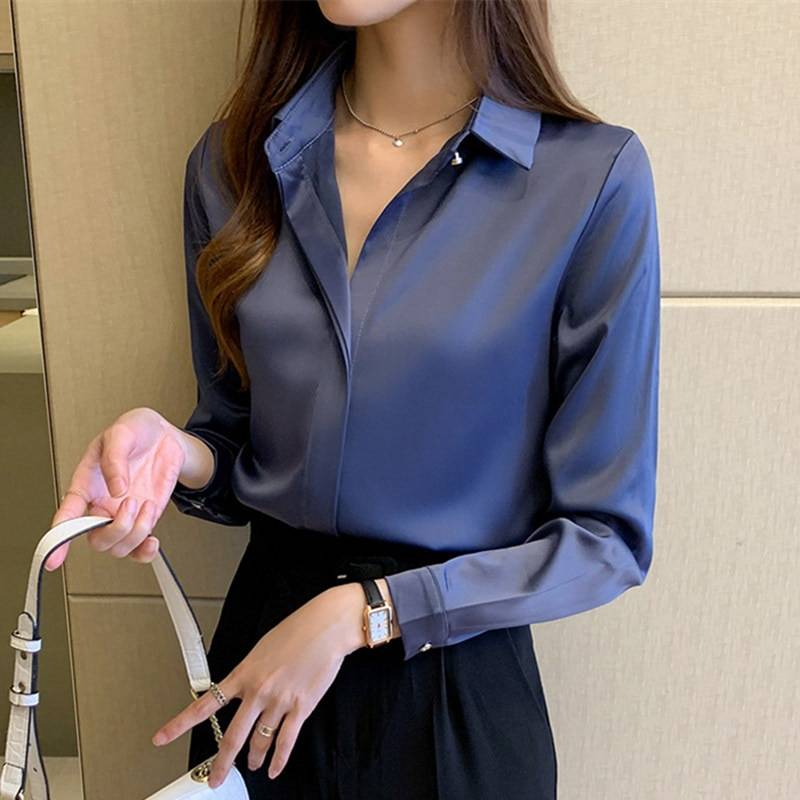Elegant Long Sleeve Satin Office Blouse Shirt | Uniqistic.com