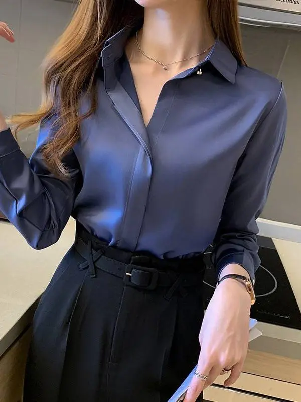 Elegant Long Sleeve Satin Office Blouse Shirt in Blouses & Shirts