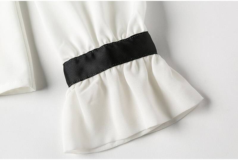 White Ruffle Bow Neck Long Sleeve Chiffon Office Blouse Shirt in Blouses & Shirts