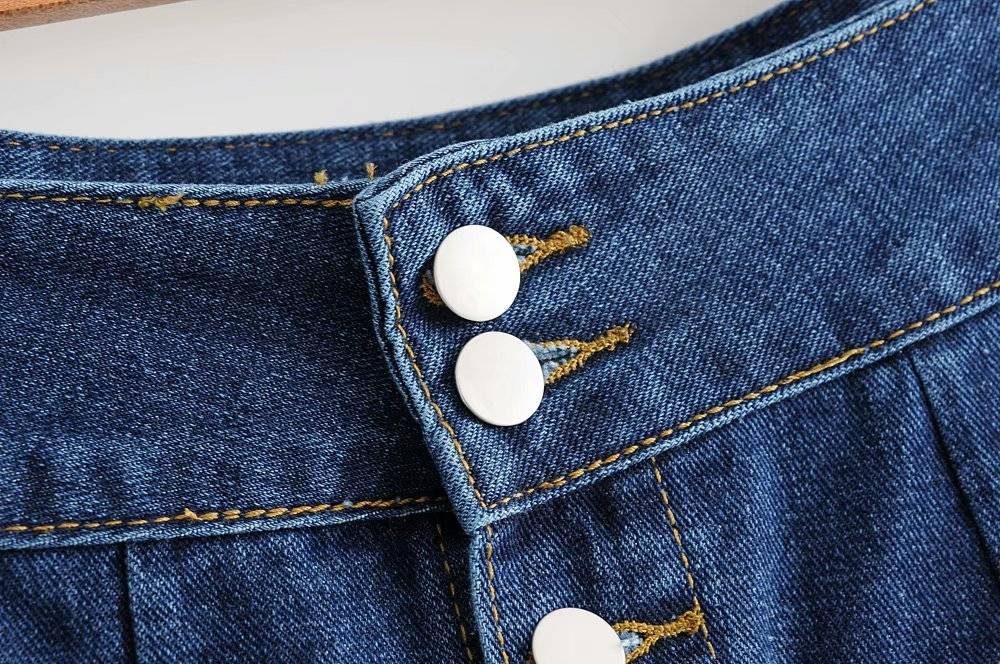 Vintage Single Breated Button Denim High Waist Midi Skirt in Skirts