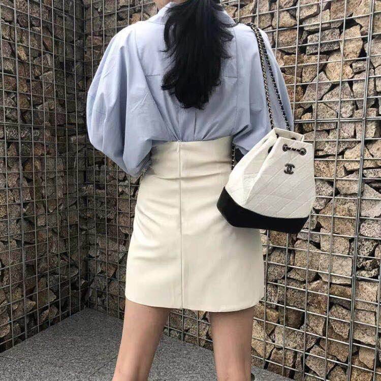 PU Leather Black White High Waist Short Asymmetric Skirt in Skirts