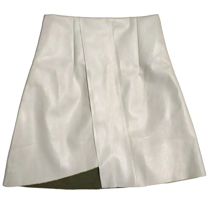 Pu leather black white high waist short asymmetric skirt